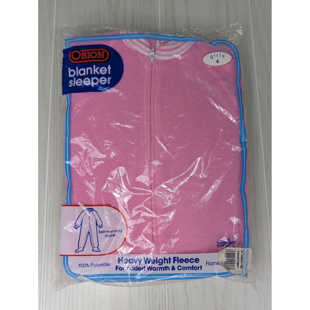 Obion Blanket Sleeper 4 Pink Fleece Footed Pajamas Zipper vintage